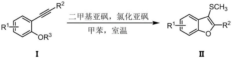 General reaction scheme for the synthesis of 3-methylthio-substituted benzofurans using DMSO and thionyl chloride
