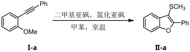 Specific example of synthesizing 2-phenyl-3-methylthiobenzofuran from 2-phenylethynyl anisole