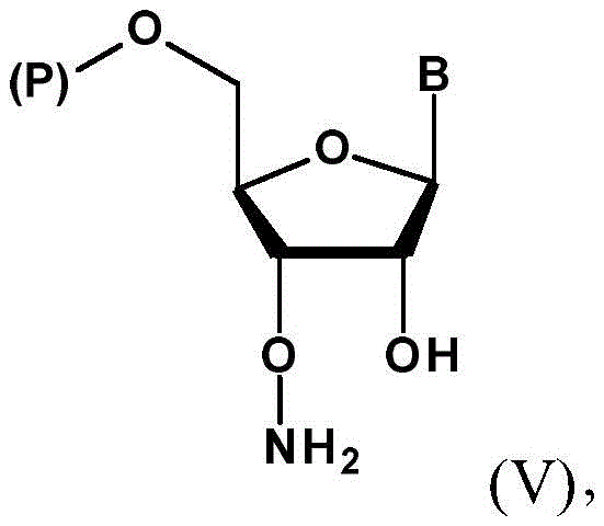 Chemical structure of the target 3'-O-amino-ribonucleotide formula V showing the phosphate group and amino functionality