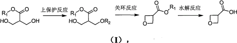 General synthetic route for 3-oxetanecarboxylic acid showing protection, cyclization, and hydrolysis steps