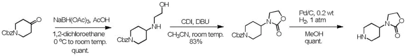 Prior art synthesis route 1 utilizing hazardous reagents like NaBH(OAc)3 and Pd/C hydrogenation