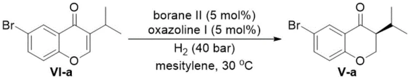 Specific reaction example converting 6-bromo-3-isopropyl chromone to the corresponding chiral chromanone with 95% yield and 95% ee