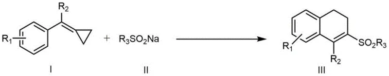 General reaction scheme showing methylenecyclopropane and sodium sulfinate reacting to form 3-sulfonyl-1,2-dihydronaphthalene
