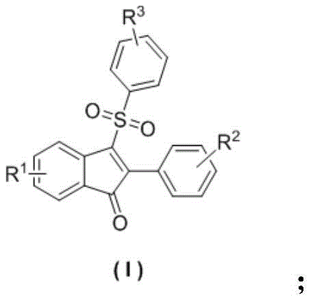 General chemical structure of 3-sulfonylated indanone compounds showing variable substituents R1, R2, and R3