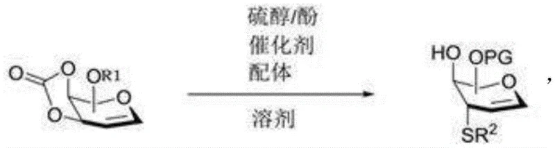 General reaction scheme for cobalt-catalyzed synthesis of 3-thio-1-enose compounds from galactal carbonate