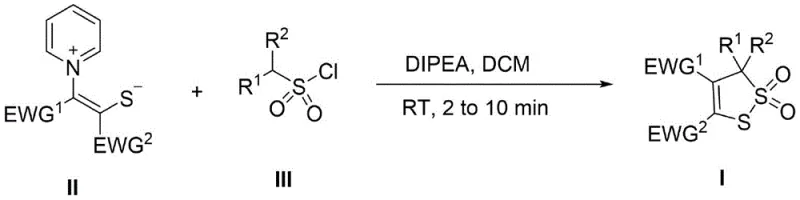 General reaction scheme showing the synthesis of compound I from ylide II and sulfonyl chloride III
