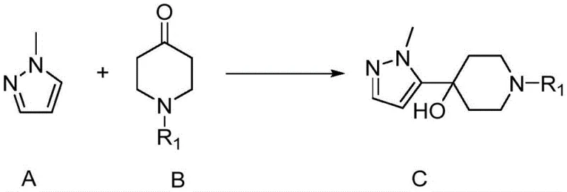 Acid-catalyzed dehydration mechanism converting tertiary alcohol to tetrahydropyridine
