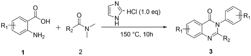 Optimized reaction conditions showing imidazole hydrochloride catalysis at 150 degrees Celsius