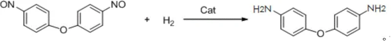 Reaction scheme depicting the catalytic hydrogenation of 4,4'-dinitroso diphenyl ether to 4,4'-diaminodiphenyl ether