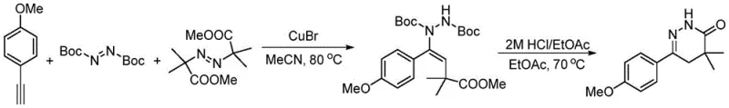 Specific example of p-methoxyphenylacetylene conversion to pyridazinone derivative