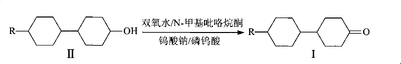 Reaction scheme showing the oxidation of 4-(4'-n-alkyl cyclohexyl)cyclohexanol to 4-(4'-n-alkyl cyclohexyl)cyclohexanone using H2O2 and Tungsten catalyst
