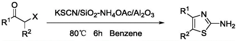 Classic Hantzsch thiazole synthesis method showing reaction of alpha-halo ketone with thiourea