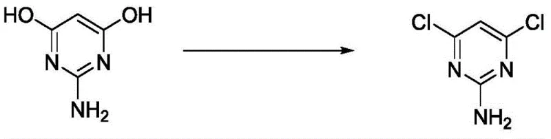 Reaction scheme showing the conversion of 4,6-dihydroxy-2-aminopyrimidine to 4,6-dichloro-2-aminopyrimidine using triphosgene