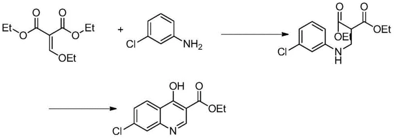 Synthesis of ethyl 4-hydroxy-7-chloroquinoline-3-carboxylate from diethyl ethoxymethylenemalonate and m-chloroaniline