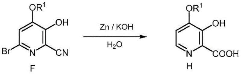 One-pot reduction and hydrolysis scheme converting compound F directly to compound H using Zinc and KOH
