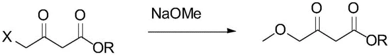 Conventional synthesis route using 4-chloroacetoacetate showing nucleophilic substitution