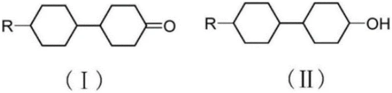 Reaction scheme showing the oxidation of 4-(4'-alkylcyclohexyl)cyclohexanol (II) to 4-(4'-alkylcyclohexyl)cyclohexanone (I) using TEMPO catalyst