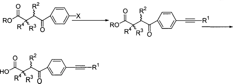 General reaction scheme showing Sonogashira coupling of haloketone to alkynyl ketone and subsequent hydrolysis