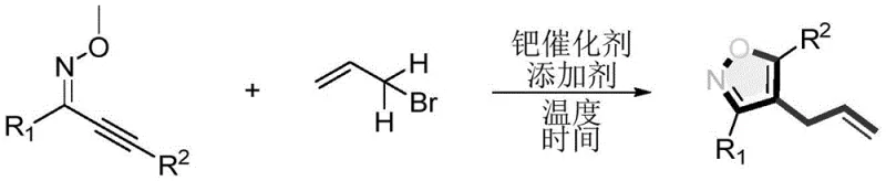 General reaction scheme for Pd-catalyzed synthesis of 4-allyl-3,5-disubstituted isoxazoles