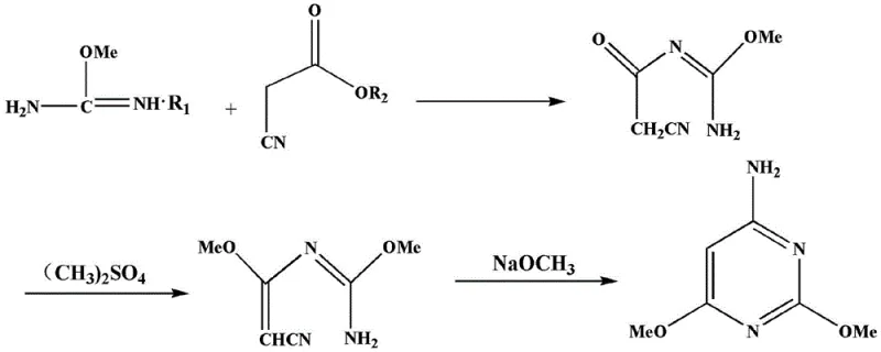 Complete synthetic route showing condensation, methylation, and cyclization steps without phosphorus oxychloride