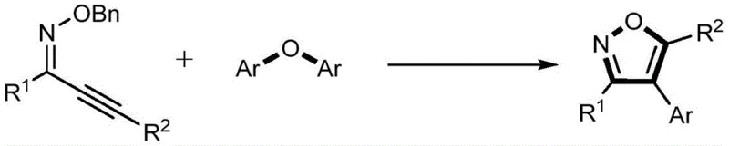 General reaction scheme for synthesizing 4-aryl isoxazole derivatives from O-benzyl alkynone oxime ether and diaryl ether