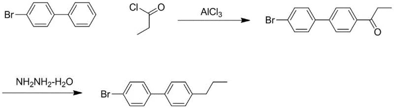 Conventional synthesis route using Huang Minlon reduction showing high temperature requirements