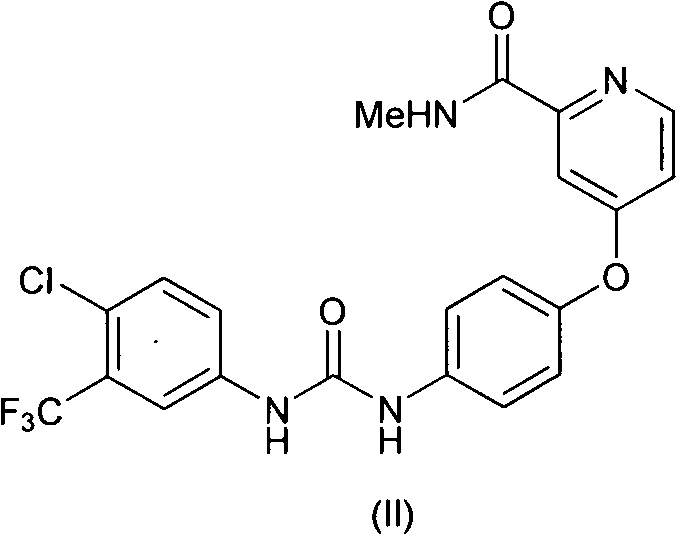 Chemical structure of Sorafenib (Compound II) showing the target intermediate linkage