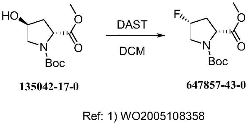 Prior art synthesis using hazardous DAST reagent at -78C
