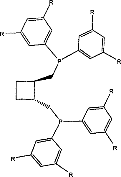 Chemical structure of the novel trans-1,2-bis(bis(3,5-di-n-alkylphenyl)phosphinomethyl)cyclobutane ligand for high selectivity
