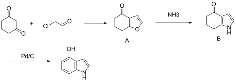 Conventional synthesis route of 4-hydroxyindole involving high-pressure ammonia and 2-chloroacetaldehyde