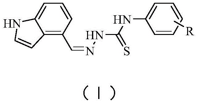 General chemical structure of 4-indole-substituted thiosemicarbazide derivatives showing variable R groups