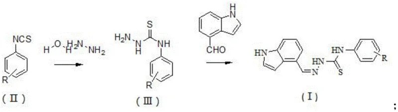 General synthetic route showing two-step condensation from isothiocyanate to final 4-indole derivative