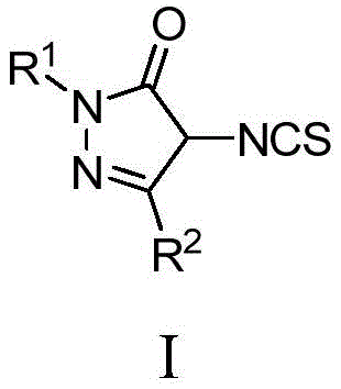 General structure of 4-isothiocyanatopyrazolones Formula I showing variable R1 and R2 groups