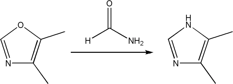 Chemical structure showing the potential side reaction where oxazole converts to imidazole in the presence of excess formamide