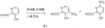 Direct nitration of 3-hydroxy-2-picolinic acid yielding a mixture of 4-nitro and 6-nitro isomers
