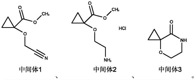 Chemical structures of key intermediates 1, 2, and 3 in the synthesis pathway