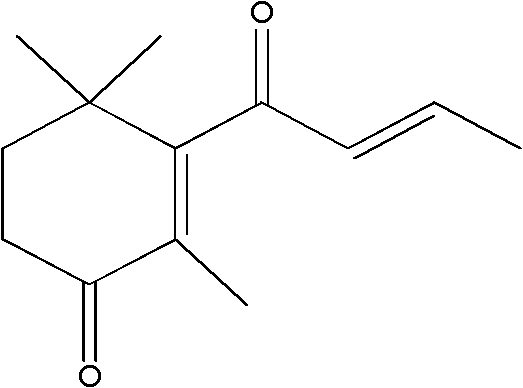 Chemical structure of 4-oxo-beta-damascenone showing the cyclohexenone ring and enone side chain