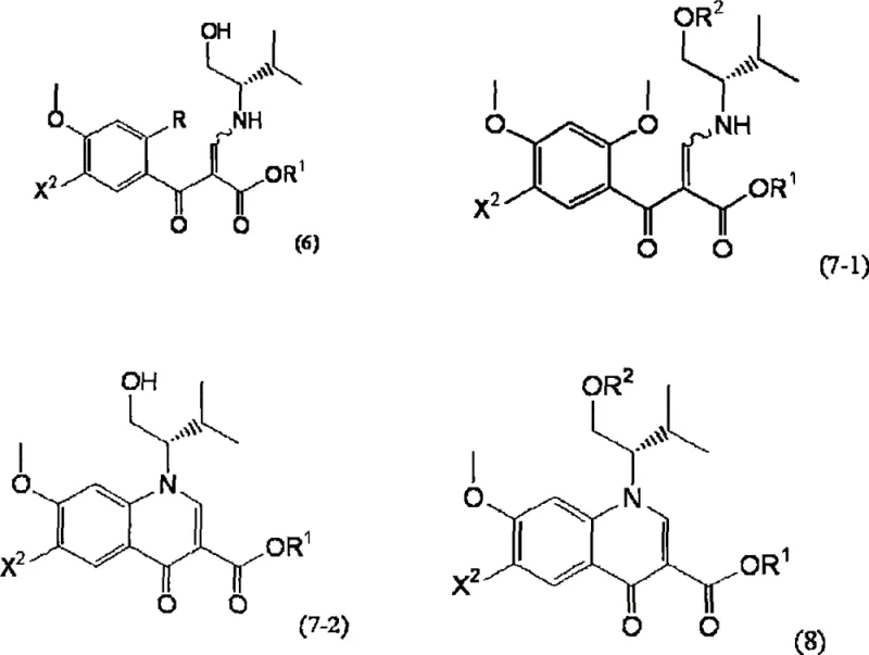 General formulae of novel 4-oxoquinoline intermediates (6), (7-1), (7-2), and (8) useful for HIV drug synthesis