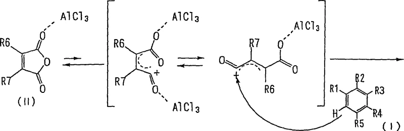 Mechanism of conventional method showing equilibrium favoring the closed maleic anhydride ring leading to slow reaction