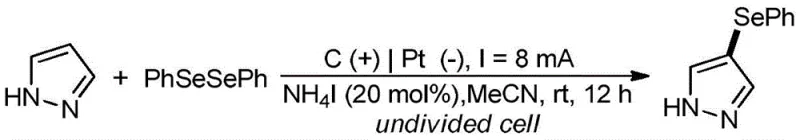 General electrochemical reaction scheme for synthesizing 4-seleno-1H-pyrazole compounds
