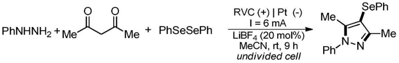 Electrochemical synthesis reaction scheme for 4-selenopyrazole derivatives
