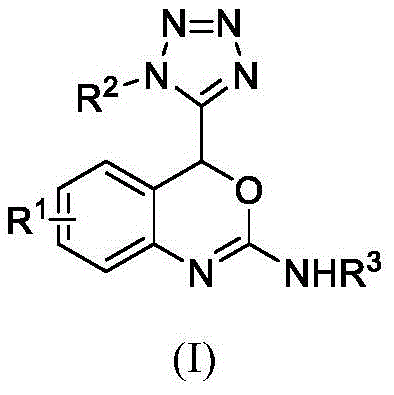 General chemical structure of 4-tetrazolyl-substituted-benzoxazine derivatives showing variable R groups