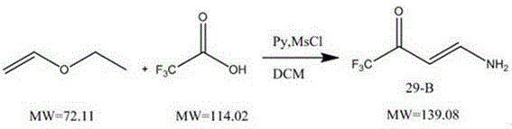 Reaction scheme showing the synthesis of the intermediate via vinyl ethyl ether and trifluoroacetic acid, illustrating the background chemistry prior to the improved ammoniation step