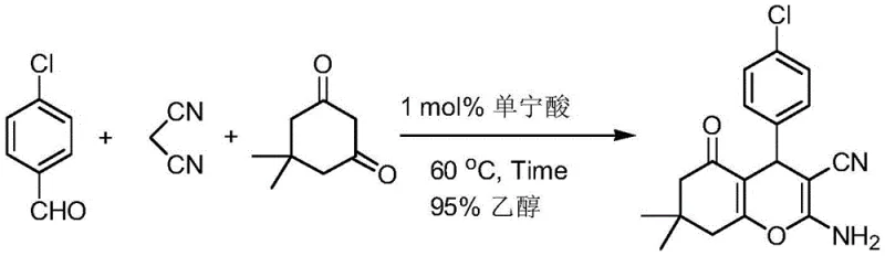 Specific embodiment showing the synthesis of a chloro-substituted 4H-benzo[b]pyran derivative using tannic acid catalyst