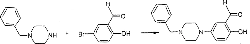 Pd-catalyzed amination of 5-bromo-salicylaldehyde with benzylpiperazine