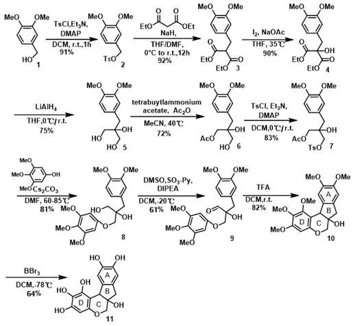 Complete synthetic route of 5,6-dihydroxy brazilin analog from 3,4-dimethoxybenzyl alcohol