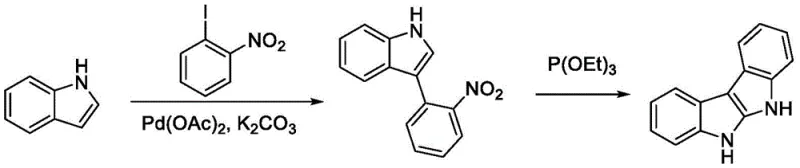 Conventional synthesis route using Palladium catalysis and Cadogan reaction with phosphine waste