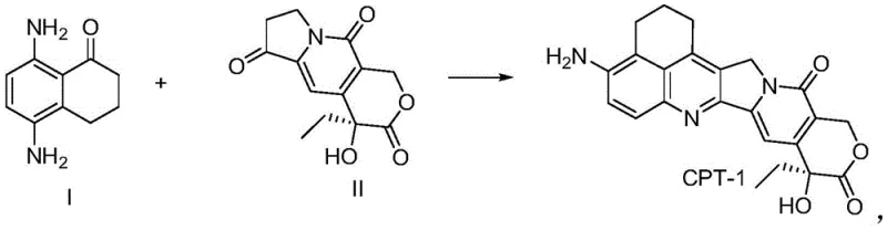 Condensation reaction of Compound I with Compound II to form CPT-1 ADC payload