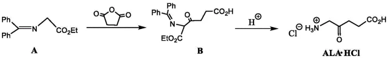 Specific example reaction scheme converting ethyl benzylglycinate to ALA hydrochloride