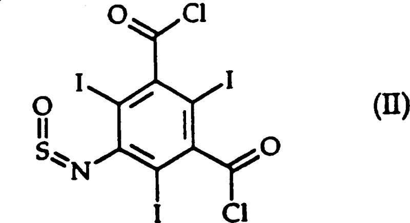 Chemical structure of the intermediate 5-sulfinylamino-2,4,6-triiodo-1,3-phthaloyl chloride (Formula II)